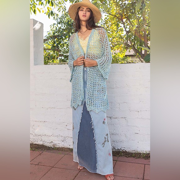 FLOWER CHILD Bohemian Long Denim Maxi Skirt - Picture 15 of 15